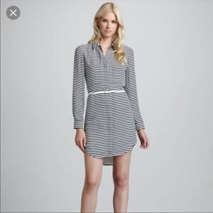 THEORY Drula Striped Silk Shirt Dress 8 no belt